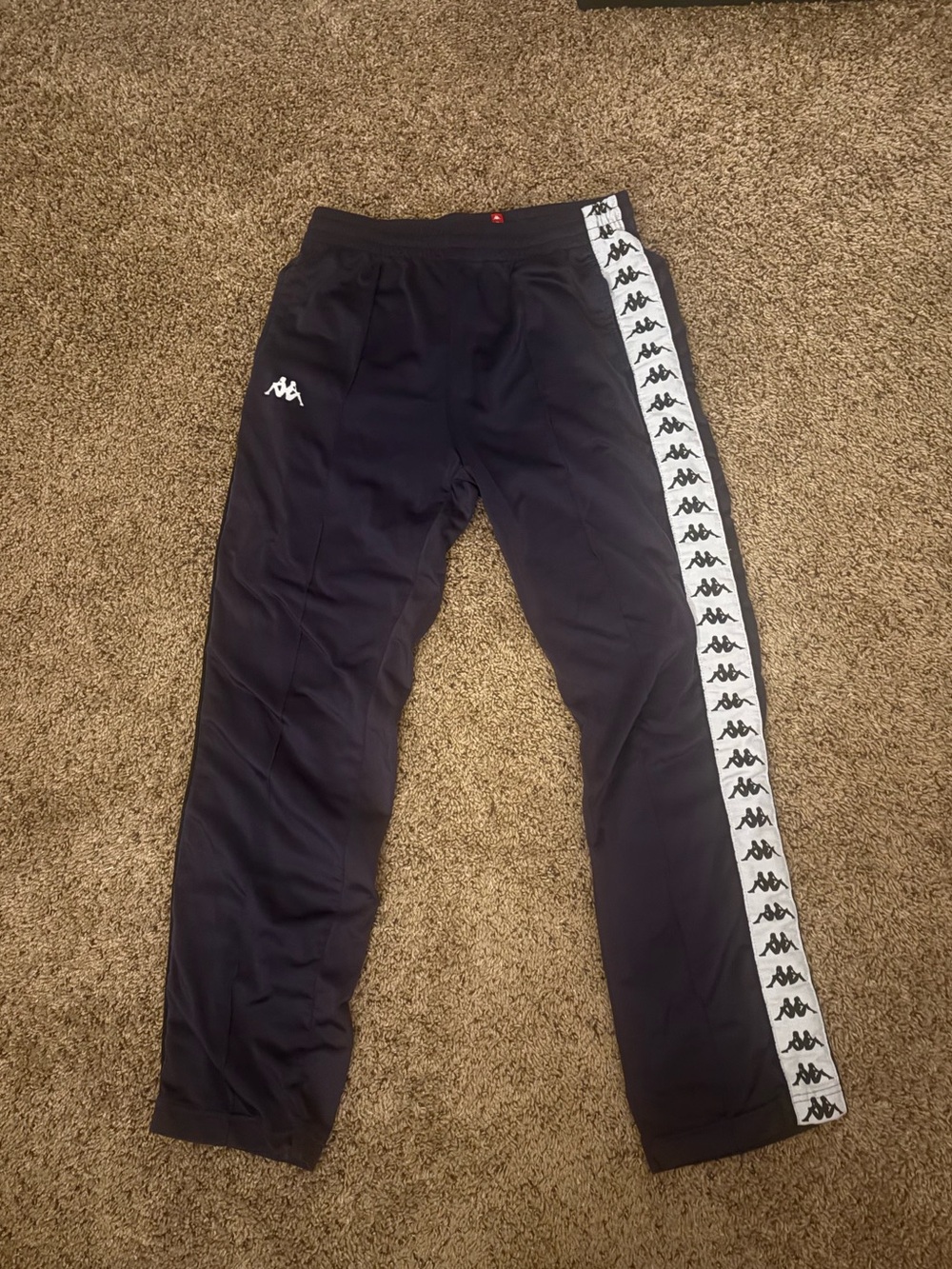 Kappa Black Mens Track Pants with White Logo Tape - Picture 1 of 4